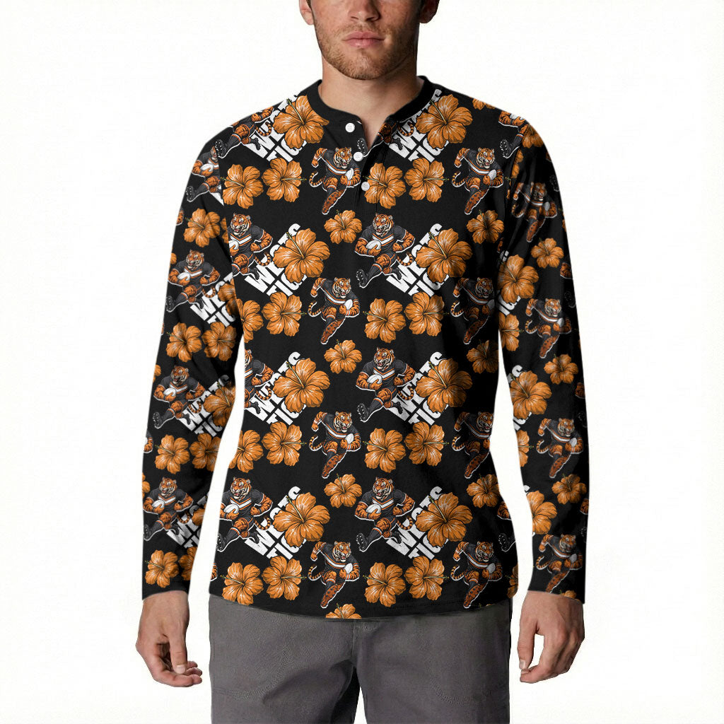 Wests Tigers Button Sweatshirt Tropical Hibiscus Floral Seamless Rugby Mascot