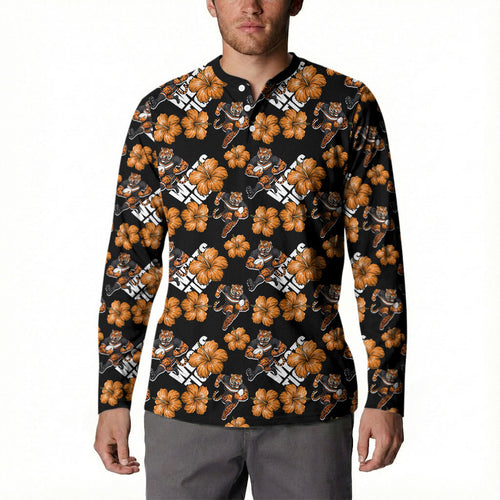 Wests Tigers Button Sweatshirt Tropical Hibiscus Floral Seamless Rugby Mascot