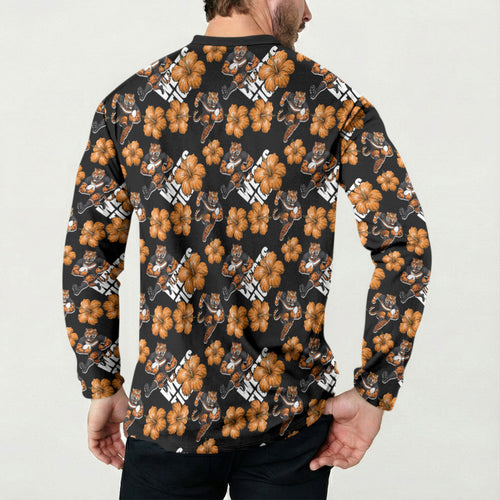 Wests Tigers Button Sweatshirt Tropical Hibiscus Floral Seamless Rugby Mascot