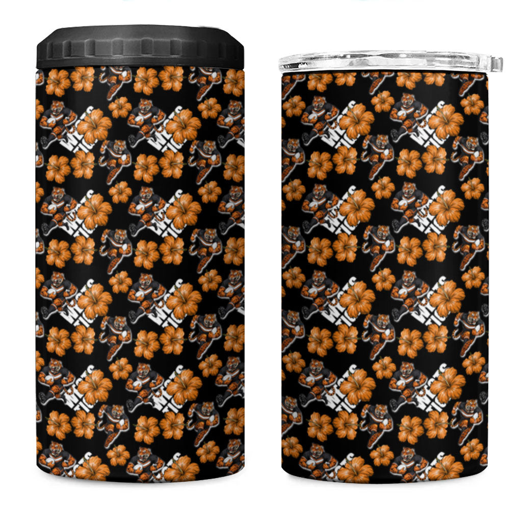 Wests Tigers 4 in 1 Can Cooler Tumbler Tropical Hibiscus Floral Seamless Rugby Mascot