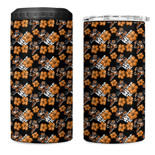 Wests Tigers 4 in 1 Can Cooler Tumbler Tropical Hibiscus Floral Seamless Rugby Mascot