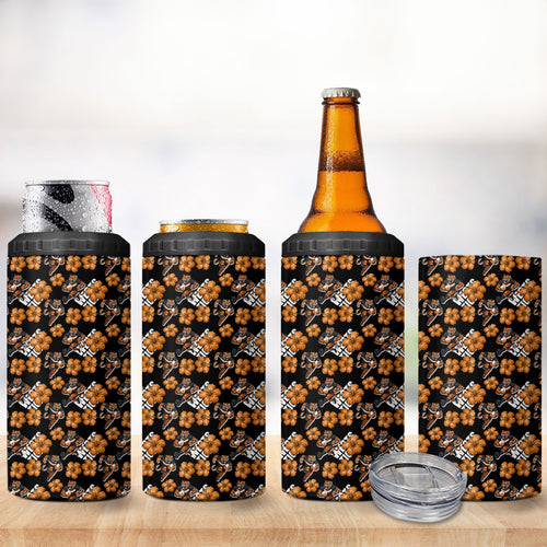 Wests Tigers 4 in 1 Can Cooler Tumbler Tropical Hibiscus Floral Seamless Rugby Mascot