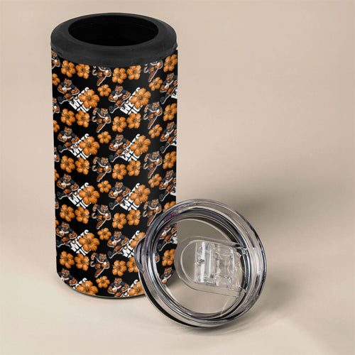Wests Tigers 4 in 1 Can Cooler Tumbler Tropical Hibiscus Floral Seamless Rugby Mascot