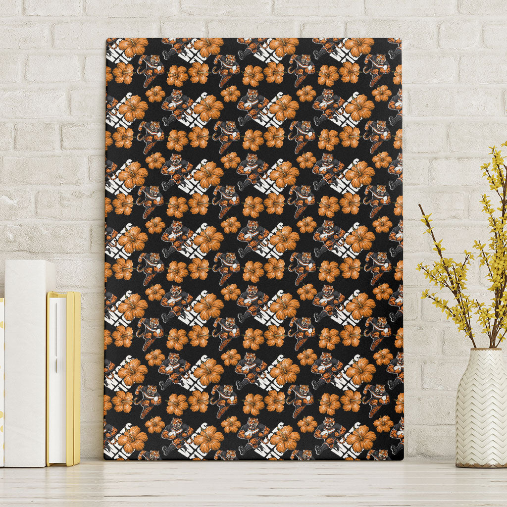 Wests Tigers Canvas Wall Art Tropical Hibiscus Floral Seamless Rugby Mascot