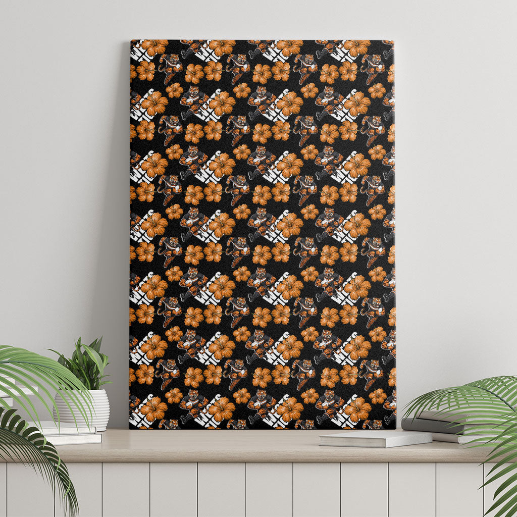 Wests Tigers Canvas Wall Art Tropical Hibiscus Floral Seamless Rugby Mascot
