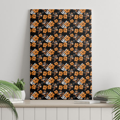 Wests Tigers Canvas Wall Art Tropical Hibiscus Floral Seamless Rugby Mascot