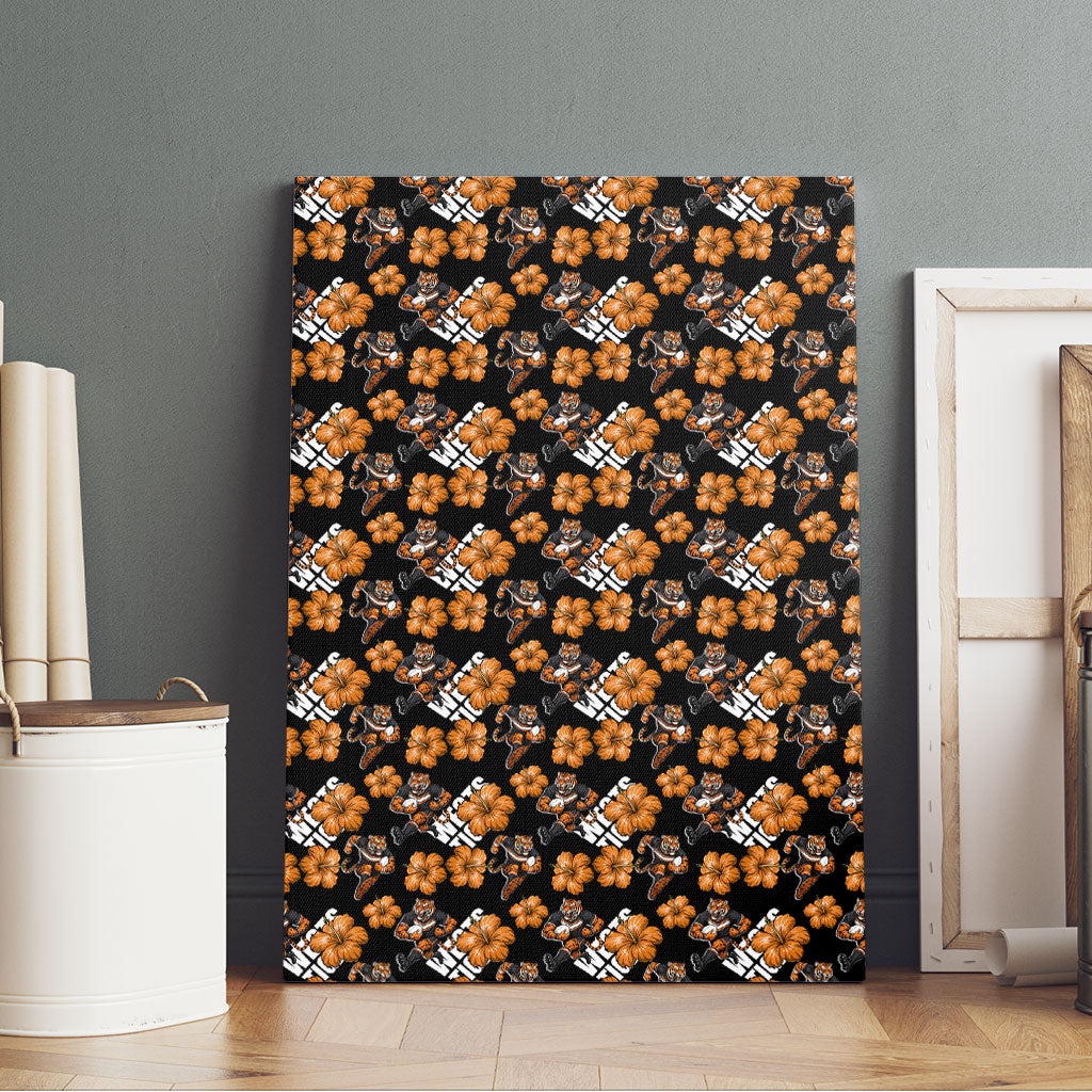 Wests Tigers Canvas Wall Art Tropical Hibiscus Floral Seamless Rugby Mascot