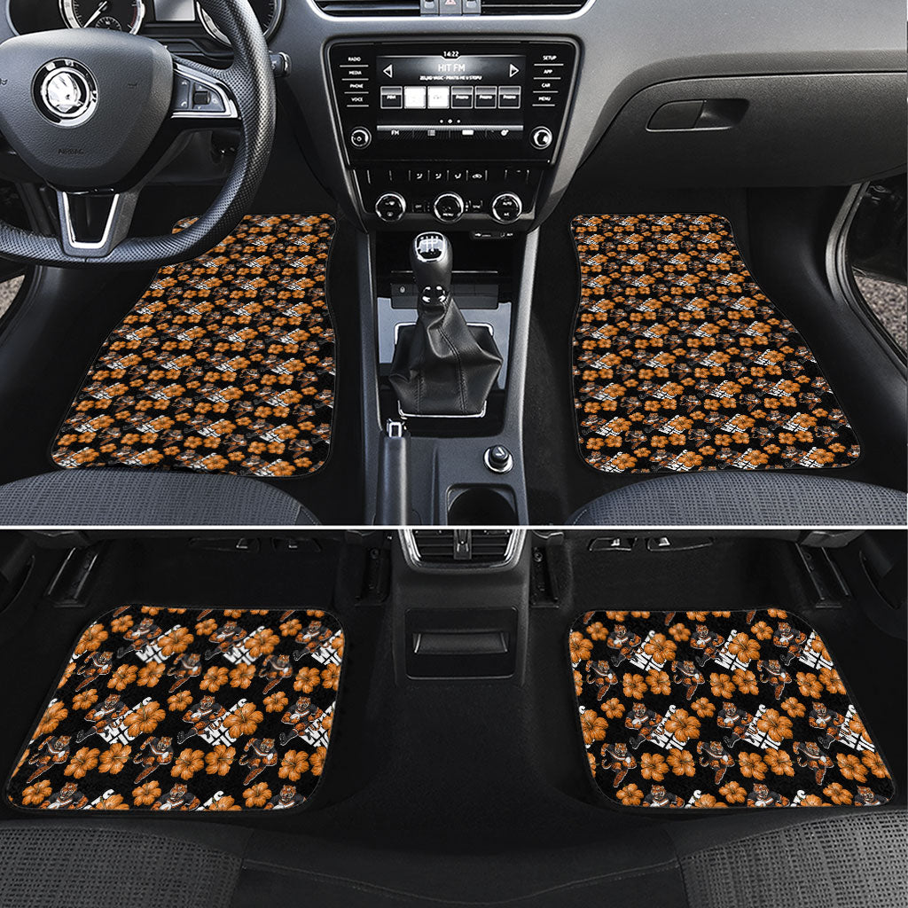 Wests Tigers Car Mats Tropical Hibiscus Floral Seamless Rugby Mascot