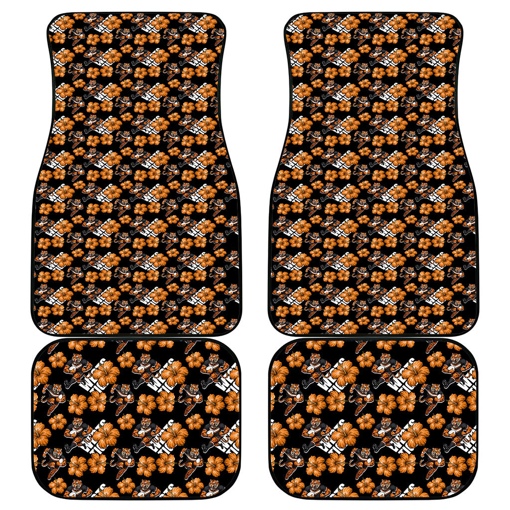 Wests Tigers Car Mats Tropical Hibiscus Floral Seamless Rugby Mascot