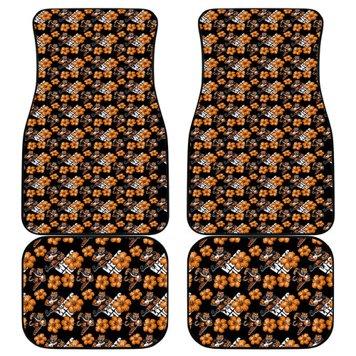 Wests Tigers Car Mats Tropical Hibiscus Floral Seamless Rugby Mascot