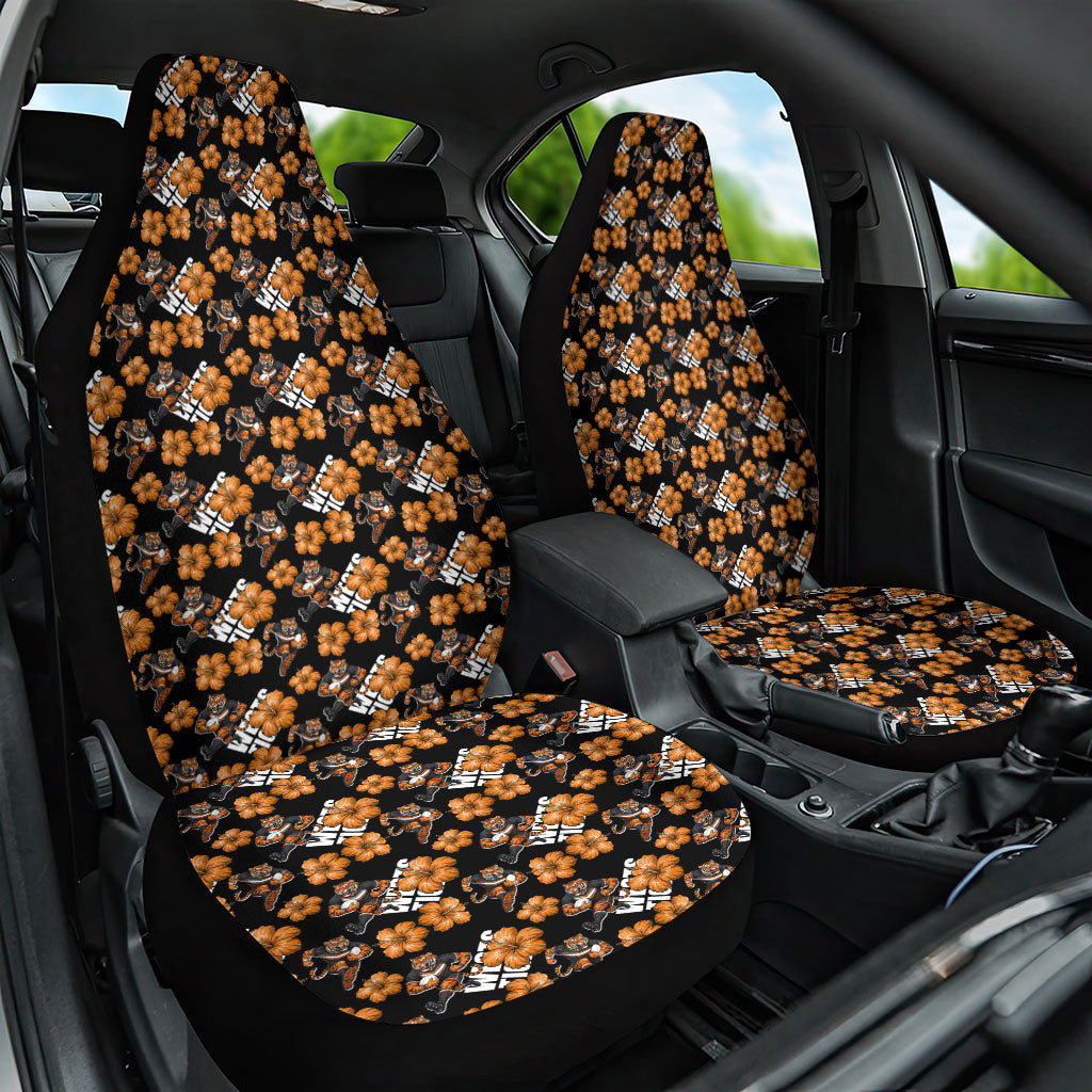 Wests Tigers Car Seat Cover Tropical Hibiscus Floral Seamless Rugby Mascot