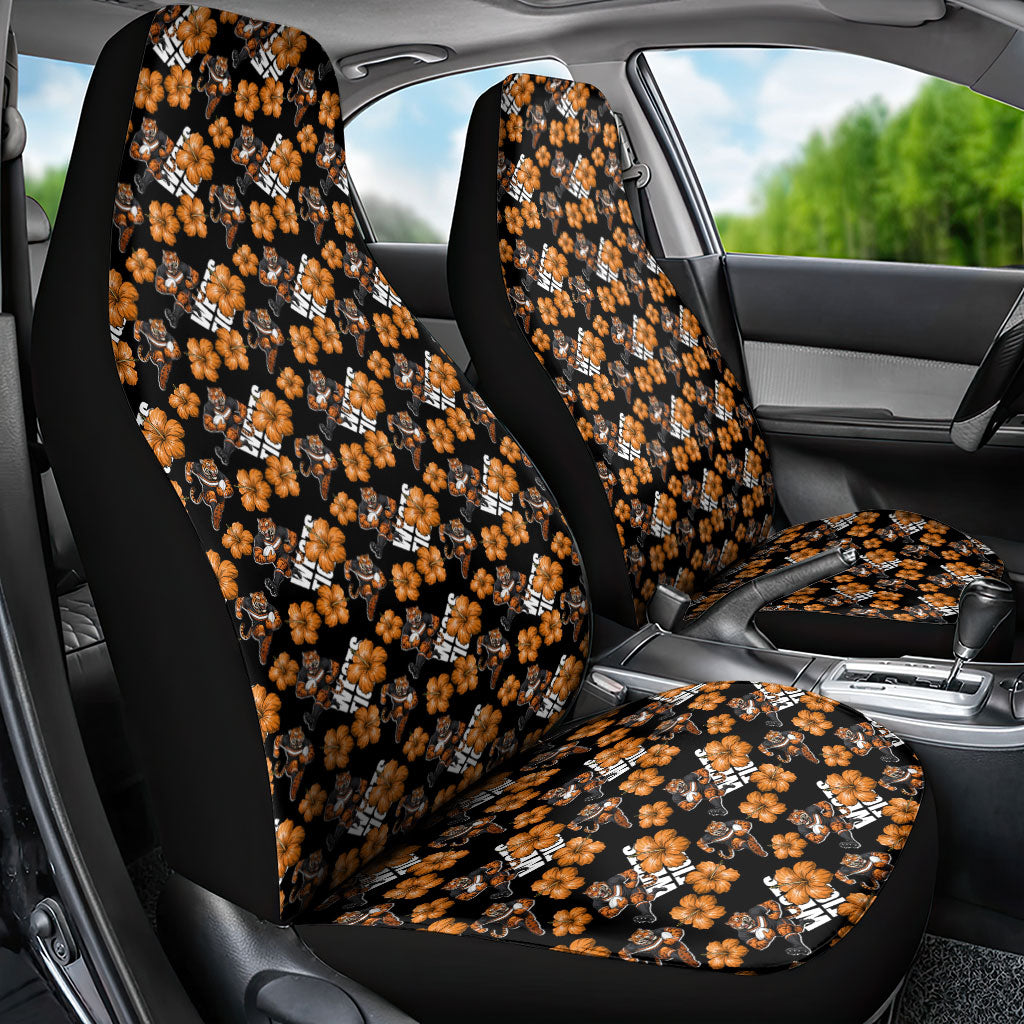 Wests Tigers Car Seat Cover Tropical Hibiscus Floral Seamless Rugby Mascot