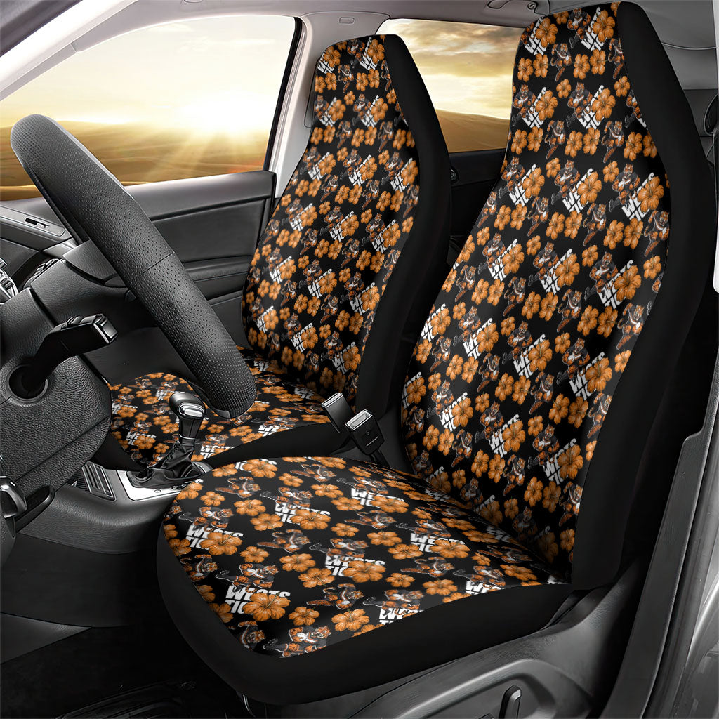 Wests Tigers Car Seat Cover Tropical Hibiscus Floral Seamless Rugby Mascot