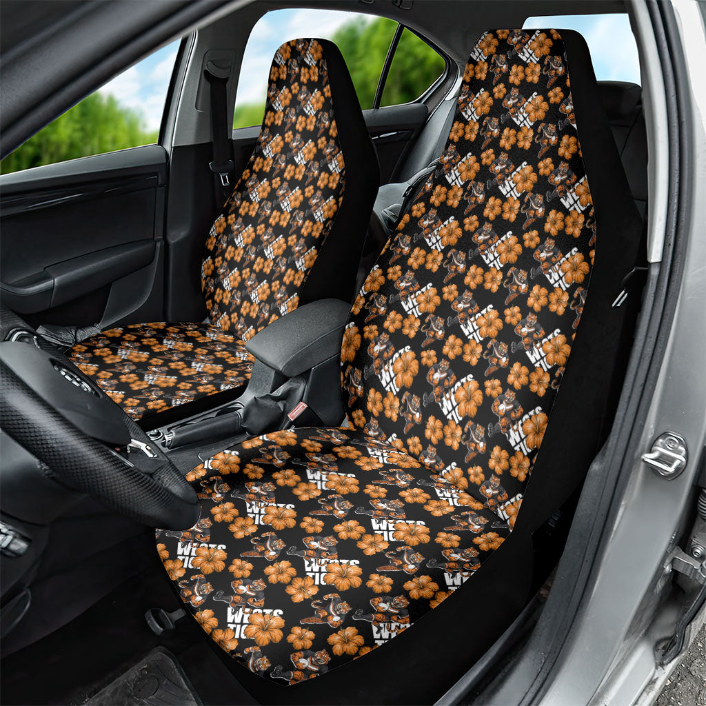 Wests Tigers Car Seat Cover Tropical Hibiscus Floral Seamless Rugby Mascot