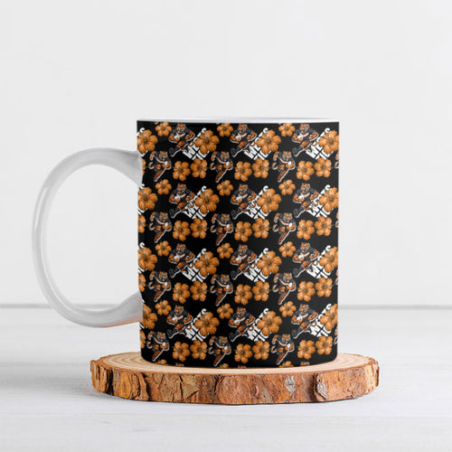 Wests Tigers Ceramic Mug Tropical Hibiscus Floral Seamless Rugby Mascot