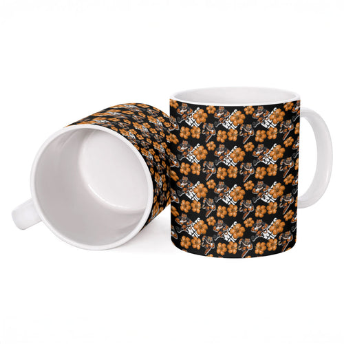 Wests Tigers Ceramic Mug Tropical Hibiscus Floral Seamless Rugby Mascot