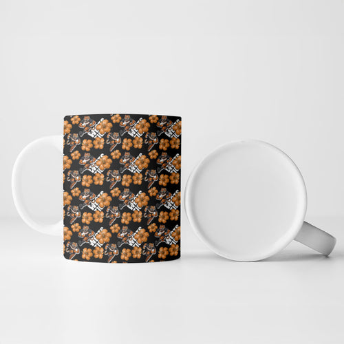 Wests Tigers Ceramic Mug Tropical Hibiscus Floral Seamless Rugby Mascot