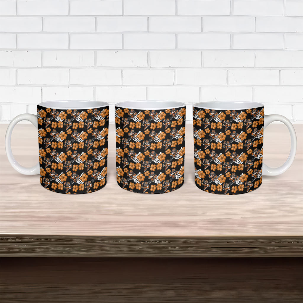 Wests Tigers Ceramic Mug Tropical Hibiscus Floral Seamless Rugby Mascot
