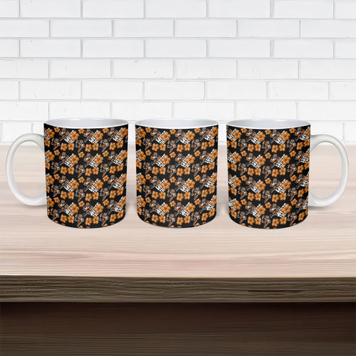 Wests Tigers Ceramic Mug Tropical Hibiscus Floral Seamless Rugby Mascot