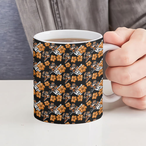 Wests Tigers Ceramic Mug Tropical Hibiscus Floral Seamless Rugby Mascot