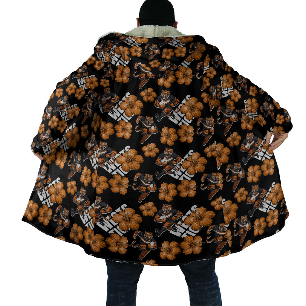 Wests Tigers Cloak Tropical Hibiscus Floral Seamless Rugby Mascot