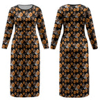 Wests Tigers Couples Matching Long Sleeve Bodycon Dress and Hawaiian Shirt Tropical Hibiscus Floral Seamless Rugby Mascot