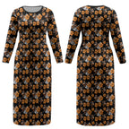 Wests Tigers Couples Matching Long Sleeve Bodycon Dress and Long Sleeve Button Shirt Tropical Hibiscus Floral Seamless Rugby Mascot