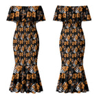 Wests Tigers Couples Matching Mermaid Dress and Long Sleeve Button Shirt Tropical Hibiscus Floral Seamless Rugby Mascot