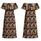 Wests Tigers Couples Matching Off Shoulder Maxi Dress and Hawaiian Shirt Tropical Hibiscus Floral Seamless Rugby Mascot
