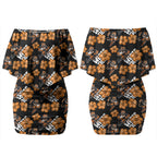 Wests Tigers Couples Matching Off Shoulder Short Dress and Hawaiian Shirt Tropical Hibiscus Floral Seamless Rugby Mascot