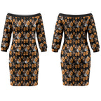 Wests Tigers Couples Matching Off The Shoulder Long Sleeve Dress and Long Sleeve Button Shirt Tropical Hibiscus Floral Seamless Rugby Mascot