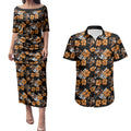 Wests Tigers Couples Matching Puletasi and Hawaiian Shirt Tropical Hibiscus Floral Seamless Rugby Mascot