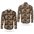 Wests Tigers Couples Matching Puletasi and Long Sleeve Button Shirt Tropical Hibiscus Floral Seamless Rugby Mascot