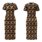 Wests Tigers Couples Matching Short Sleeve Bodycon Dress and Hawaiian Shirt Tropical Hibiscus Floral Seamless Rugby Mascot