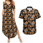 Wests Tigers Couples Matching Summer Maxi Dress and Hawaiian Shirt Tropical Hibiscus Floral Seamless Rugby Mascot