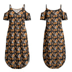 Wests Tigers Couples Matching Summer Maxi Dress and Long Sleeve Button Shirt Tropical Hibiscus Floral Seamless Rugby Mascot