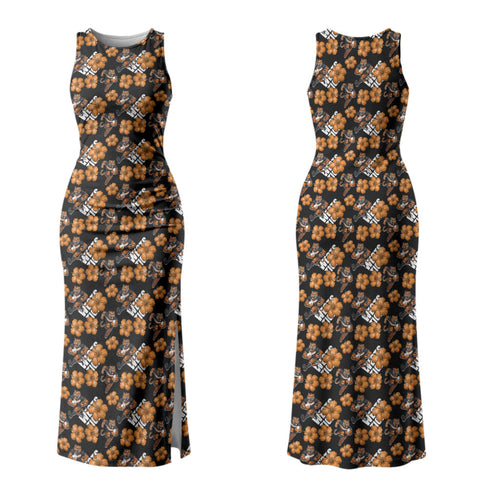 Wests Tigers Couples Matching Tank Maxi Dress and Hawaiian Shirt Tropical Hibiscus Floral Seamless Rugby Mascot