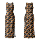 Wests Tigers Couples Matching Tank Maxi Dress and Long Sleeve Button Shirt Tropical Hibiscus Floral Seamless Rugby Mascot