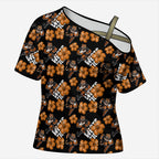 Wests Tigers Cross Shoulder Shirt Tropical Hibiscus Floral Seamless Rugby Mascot