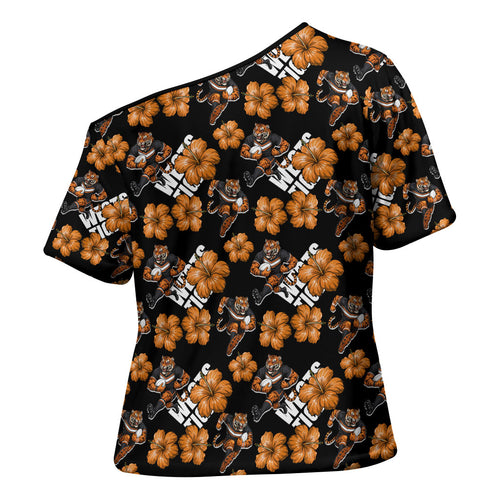 Wests Tigers Cross Shoulder Shirt Tropical Hibiscus Floral Seamless Rugby Mascot