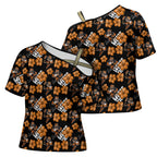 Wests Tigers Cross Shoulder Shirt Tropical Hibiscus Floral Seamless Rugby Mascot