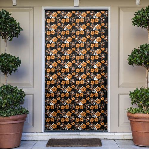 Wests Tigers Door Cover Tropical Hibiscus Floral Seamless Rugby Mascot