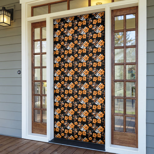 Wests Tigers Door Cover Tropical Hibiscus Floral Seamless Rugby Mascot