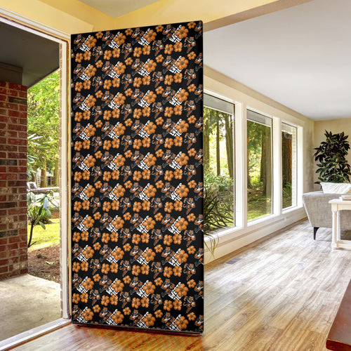 Wests Tigers Door Cover Tropical Hibiscus Floral Seamless Rugby Mascot
