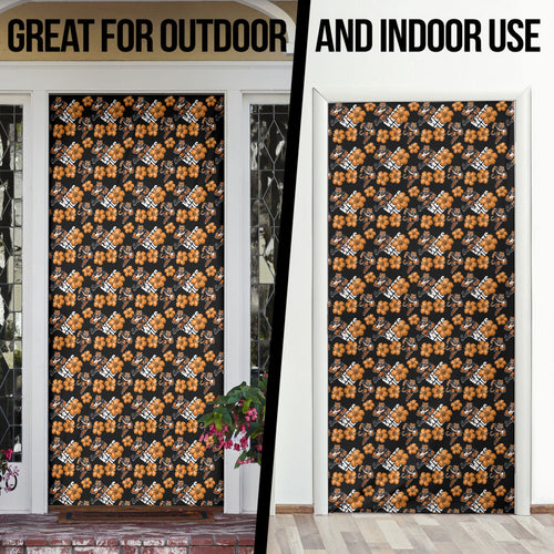 Wests Tigers Door Cover Tropical Hibiscus Floral Seamless Rugby Mascot