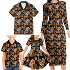 Wests Tigers Family Matching Long Sleeve Bodycon Dress and Hawaiian Shirt Tropical Hibiscus Floral Seamless Rugby Mascot