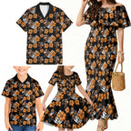 Wests Tigers Family Matching Mermaid Dress and Hawaiian Shirt Tropical Hibiscus Floral Seamless Rugby Mascot