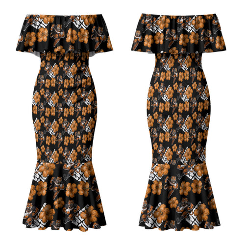 Wests Tigers Family Matching Mermaid Dress and Hawaiian Shirt Tropical Hibiscus Floral Seamless Rugby Mascot