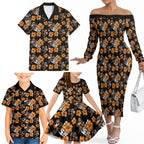 Wests Tigers Family Matching Off The Shoulder Long Sleeve Dress and Hawaiian Shirt Tropical Hibiscus Floral Seamless Rugby Mascot