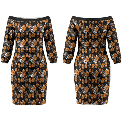 Wests Tigers Family Matching Off The Shoulder Long Sleeve Dress and Hawaiian Shirt Tropical Hibiscus Floral Seamless Rugby Mascot